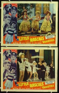 4g441 LITTLE RASCALS VARIETIES 2 movie lobby cards '59 wacky images of Our Gang in musical numbers!