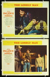 4g442 LONELY MAN 2 lobby cards '57 cowboys Jack Palance, Anthony Perkins, Henry Levin directed!