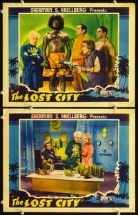 4g443 LOST CITY 2 lobby cards '35 jungle sci-fi feature version of serial, cast w/huge native man!