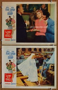 4g447 LOVE IS A BALL 2 movie lobby cards '63 Glenn Ford & Hope Lange on the dazzling Riviera!