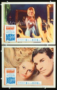 4g448 LOVE ON A PILLOW 2 movie lobby cards '64 close-up of sexy Brigitte Bardot, Robert Hossein!