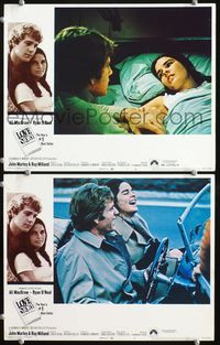 4g449 LOVE STORY 2 movie lobby cards '70 Ali MacGraw & Ryan O'Neal driving in convertible!