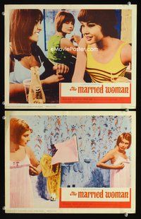 4g484 MARRIED WOMAN 2 movie lobby cards '65 Jean-Luc Godard directed, sexy women from love triangle!