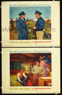 4g493 McCONNELL STORY 2 movie lobby cards '55 pilot Alan Ladd, James Whitmore!