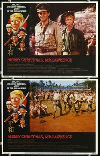 4g497 MERRY CHRISTMAS MR. LAWRENCE 2 LCs '83 really cool border art of David Bowie & cast by Makhi!