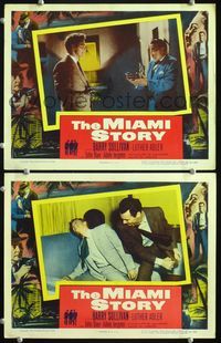 4g501 MIAMI STORY 2 movie lobby cards '54 Barry Sullivan puts the Big Heat on the mob!