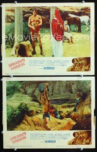 4g504 MIGHTY URSUS 2 movie lobby cards '62 Ed Fury lifts rock over head, sword and sandal!