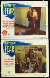 4g506 MINISTRY OF FEAR 2 movie lobby cards '44 Fritz Lang, Ray Milland, dead bodies!