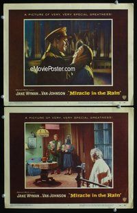 4g507 MIRACLE IN THE RAIN 2 movie lobby cards '56 Jane Wyman, Van Johnson!