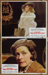 4g520 MURDER ON THE ORIENT EXPRESS 2 lobby cards '74 cool images of Lauren Bacall & Ingrid Bergman!