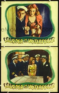 4g521 MURDER ON THE WATERFRONT 2 movie lobby cards '43 B. Reeves Eason directed, sexy Joan Winfield!