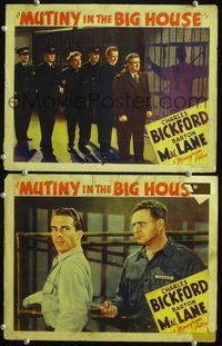 4g523 MUTINY IN THE BIG HOUSE 2 lobby cards R1940s Charles Bickford, Barton MacLane behind bars!
