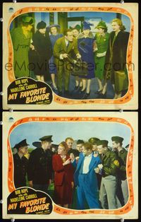4g525 MY FAVORITE BLONDE 2 movie lobby cards '42 wacky Bob Hope w/pretty Madeleine Carroll!