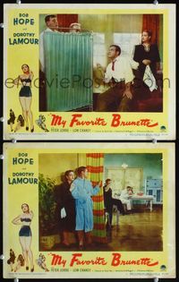 4g526 MY FAVORITE BRUNETTE 2 movie lobby cards '47 Bob Hope sneaks around hospital w/Dorothy Lamour