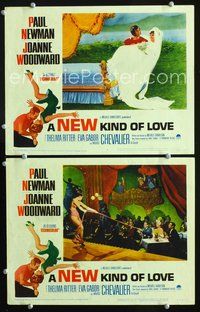 4g539 NEW KIND OF LOVE 2 lobby cards '63 wacky romantic images of Paul Newman & Joanne Woodward!