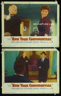 4g540 NEW YORK CONFIDENTIAL 2 movie lobby cards '55 Broderick Crawford, wild film noir image!