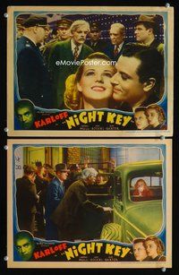 4g542 NIGHT KEY 2 movie lobby cards '37 cool images of Boris Karloff, horror!