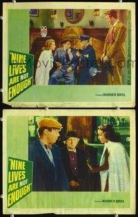 4g549 NINE LIVES ARE NOT ENOUGH 2 movie lobby cards '41 Ronald Reagan, Joan Perry!