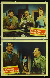 4g553 NO TIME TO DIE 2 movie lobby cards '58 Victor Mature, Luciania Paluzzi, Tank Force!