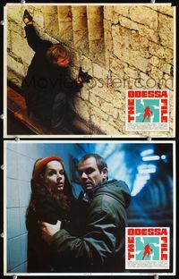 4g560 ODESSA FILE 2 lobby cards '74 image of Jon Voight hugging wall, Maximilian Schell, Mary Tamm!