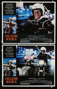 4g561 OH GOD BOOK 2 2 movie lobby cards '80 wacky images of George Burns on motorcycle!