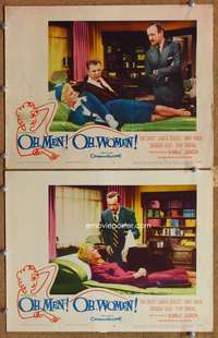 4g562 OH MEN OH WOMEN 2 movie lobby cards '57 Ginger Rogers on psychiatrist's couch, David Niven!