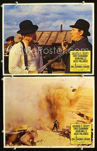 4g564 OKLAHOMA CRUDE 2 movie lobby cards '73 George C. Scott points rifle at Jack Palance!