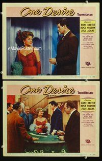4g570 ONE DESIRE 2 movie lobby cards '55 sexy Anne Baxter w/Rock Hudson, gambling!