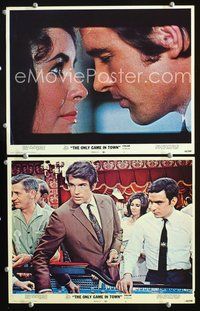4g575 ONLY GAME IN TOWN 2 lobby cards '69 romantic close-up of Elizabeth Taylor & Warren Beatty!
