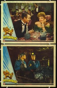 4g599 PITTSBURGH 2 movie lobby cards '42 John Wayne in mine, Marlene Dietrich, Randolph Scott!
