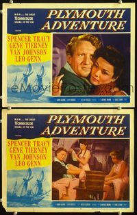 4g601 PLYMOUTH ADVENTURE 2 movie lobby cards '52 close-up of Spencer Tracy holding Gene Tierney!