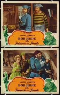 4g611 PRINCESS & THE PIRATE 2 movie lobby cards '44 wacky pirate Bob Hope & Virginia Mayo!