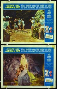 4g614 PRIVATE LIVES OF ADAM & EVE 2 lobby cards '60 sexy Mamie Van Doren & Mickey Rooney as umpire!