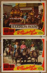 4g645 RIDE TENDERFOOT RIDE 2 movie lobby cards '40 Gene Autry, image of sexy cowgirls!