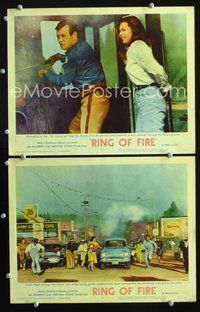 4g647 RING OF FIRE 2 movie lobby cards '61 David Janssen, pretty Joyce Taylor!