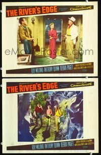 4g648 RIVER'S EDGE 2 movie lobby cards '57 Ray Milland, Anthony Quinn, & Debra Paget!