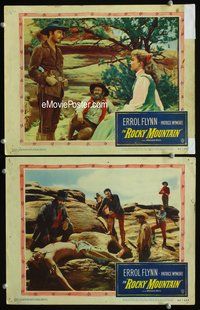 4g651 ROCKY MOUNTAIN 2 movie lobby cards '50 Errol Flynn is part renegade & part hero, western!