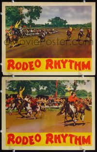 4g652 RODEO RHYTHM 2 movie lobby cards '42 Roy Knapp's Rough Riders, cool trick horse riding images!