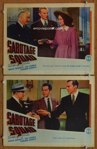 4g665 SABOTAGE SQUAD 2 movie lobby cards '42 Bruce Bennett, Kay Harris, World War II