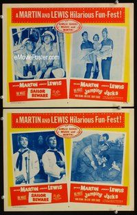 4g667 SAILOR BEWARE /JUMPING JACKS 2 lobby cards '57 wacky images of Dean Martin & Jerry Lewis!