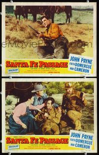 4g669 SANTA FE PASSAGE 2 movie lobby cards '55 John Payne, Rod Cameron, & Slim Pickens!