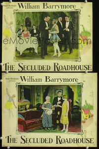 4g675 SECLUDED ROADHOUSE 2 movie lobby cards '26 William Barrymore w/pretty flapper girl!
