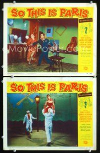4g714 SO THIS IS PARIS 2 movie lobby cards '54 dancing Gene Nelson, Gloria De Haven!