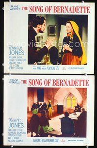 4g723 SONG OF BERNADETTE 2 movie lobby cards R58 pretty Jennifer Jones in Henry King melodrama!