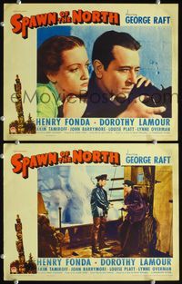 4g730 SPAWN OF THE NORTH 2 movie lobby cards '38 c/u of George Raft & Dorothy Lamour, Henry Fonda!