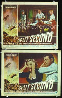 4g735 SPLIT SECOND 2 movie lobby cards '53 Alexis Smith, Jan Sterling, Dick Powell film noir!