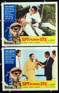 4g738 SPY IN YOUR EYE 2 movie lobby cards '66 Dana Andrews secrent agent spoof!