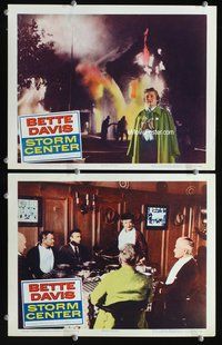4g749 STORM CENTER 2 movie lobby cards '56 Bette Davis in front of burning building!