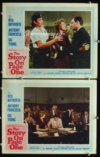 4g752 STORY ON PAGE ONE 2 movie lobby cards '60 Rita Hayworth, Anthony Franciosa in the courtroom!