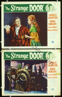 4g755 STRANGE DOOR 2 movie lobby cards '51 Charles Laughton, Sally Forrest!